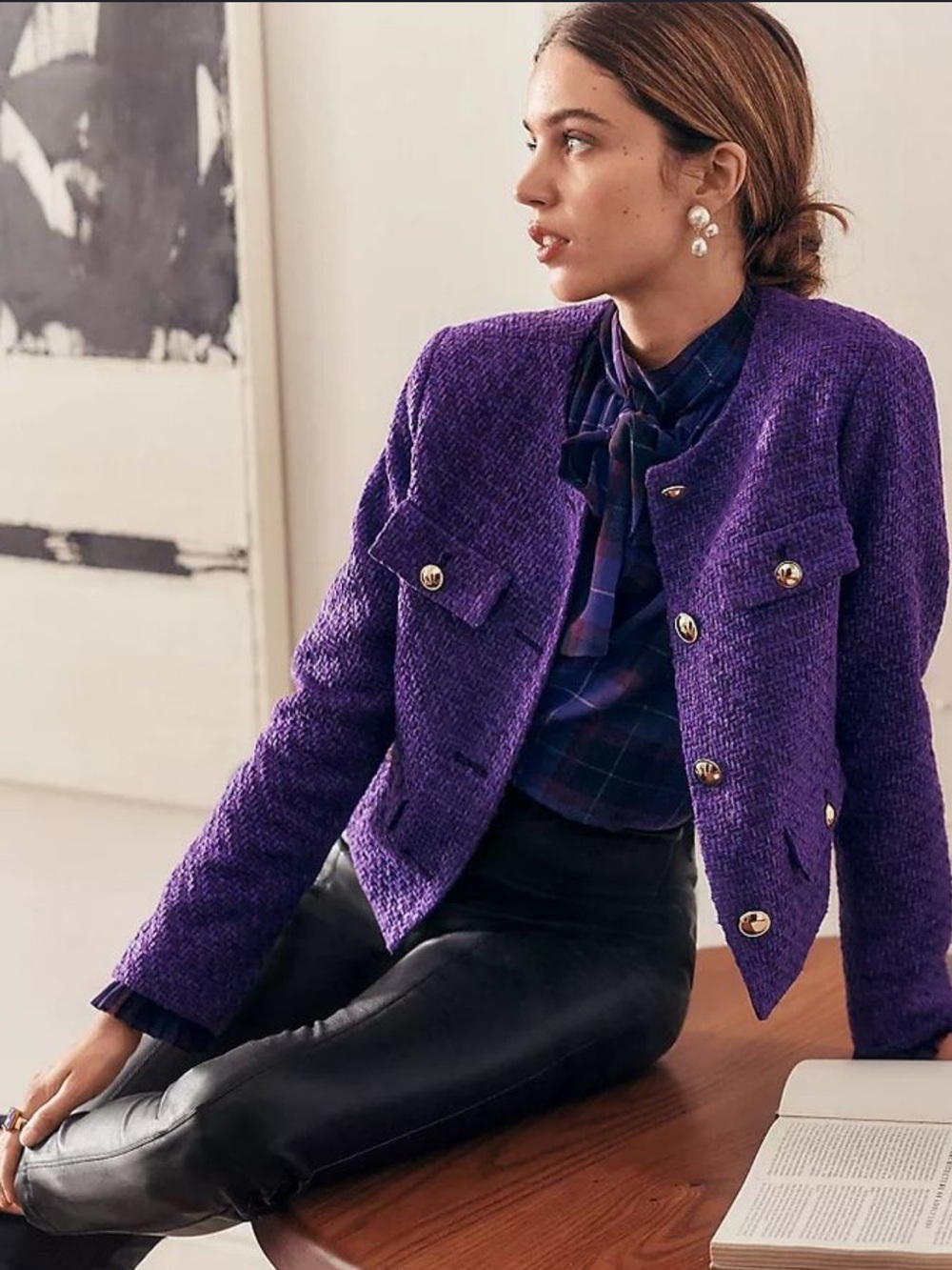 Ann Taylor Purple Tweed Boxy Blazer